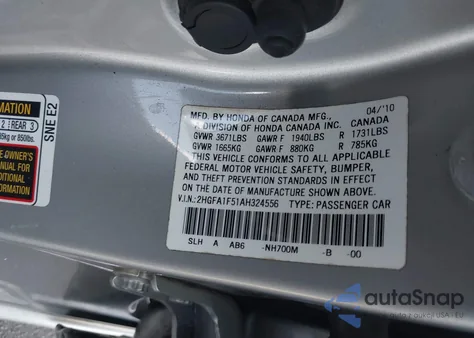 2010 Honda Civic Lx from USA, damaged, VIN 2HGFA1F51AH324556